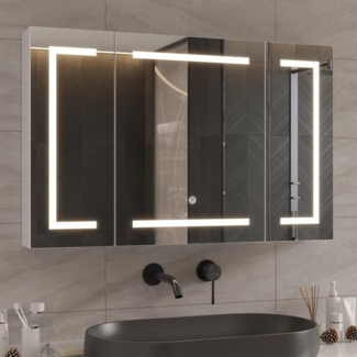 MSMASK Badezimmerspiegelschrank mit LED Beleuchtung und Steckdose,Hängeschrank mit Spiegel Hängeschrank mit LED Beleuchtung, 100B x13,5Tx60H cm