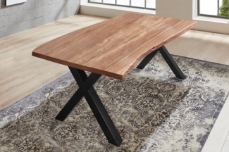 Esstisch Baumkante massiv Akazie natur 160 x 85 X-Gestell schwarz XANTEN 72235207