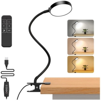 Rosnek LED Leselampe LED Klemmleuchte Dimmbar 3 Lichtfarben, Schreibtischlampe Flexibel 5W, Leselampe Timer Φ9cm USB für Arbeitszimmer Schlafzimmer Büro