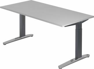 bümö manuell höhenverstellbarer Schreibtisch 160x80 in weiß, Gestell in graphit/alu - PC Tisch höhenverstellbar & groß, höhenverstellbarer Tisch Büro, großer Computertisch verstellbar, X16-5-GC