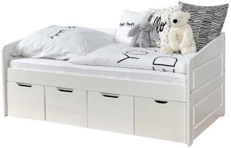 Ticaa Sofabett MINI 'Micki MINI' 80x160 Buche massiv Komplett-Set - mit 4er Schubkästen - inkl. Matratze - weiß