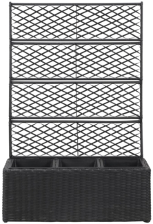 vidaXL Hochbeet mit Rankgitter 3 Töpfe 83×30×130cm Poly Rattan Schwarz 46932