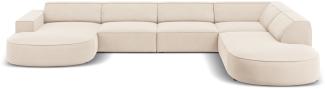 Micadoni 7-Sitzer Samtstoff Panorama Ecke rechts Sofa Jodie | Bezug Light Beige | Beinfarbe Black Plastic