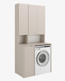 Platan Room Badezimmer-Set Waschmaschinenschrank 65 cm breit und Hochschrank 33 cm breit, Badschrank Aufbewahrungsschrank für Bad, Hoch Schrank Schmal