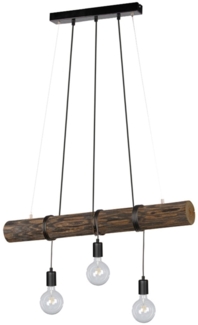 Hängelampe, Holz Metall, schwarz, Höhenverstellbar, 3x E27