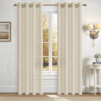 Topfinel Gardine mit ösen gardinen wohnzimmer modern transparent weiß oder beige (2 St), kurze gardinen transparent mit ösen vorhänge lichtdurchlässig