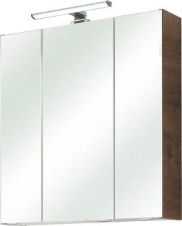 Saphir Spiegelschrank Quickset Badschrank, 3 Spiegeltüren, 6 Einlegeböden, 65 cm breit inkl. LED-Beleuchtung, Türdämpfer, Schalter-/Steckdosenkombination