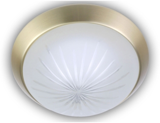 Deckenleuchte rund, Schliffglas Weiß, Dekorring Messing matt, Ø 35cm
