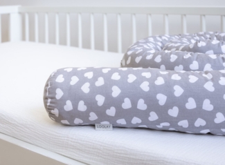 Loolay Nestchenschlange HERZCHEN Grau BioBaumwolle Multifunktion PREMIUM Bettschlange Schlange, (Bettumrandung Krabbeldecke Babybett Umrandung Schlange Bett Kopfschutz, Zierkissen Bettrolle Dekokissen Zugluftstopper - Super GESCHENK), LOOLAY® - 100% Eu...