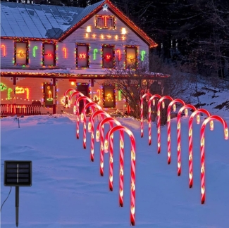 MUPOO LED-Lichterkette LED Lichterkette,Weihnachten Zuckerstangen Lichter,LED Gartenleuchte, Solar Weihnachtslichter mit Batteriekasten,für Garten Terrasse Patio