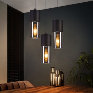 ZMH Pendelleuchte 3-flammig Glas Pendelleuchte E27 LED rund schwarz Pendelleuchte