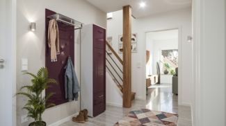 Garderobe Set 012 Buffalo 2 tlg Schuhschrank 4 Klappen 16 Paar Weiss-Brombeer : Weissmatt / Brombeere hochglanz