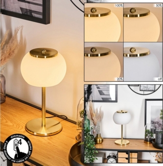 hofstein Tischleuchte dimmbare Tischlampe aus Metall/Glas in Weiß/Gold, LED wechselbar, 3000 Kelvin, im Retro/Vintage-Design mit Schirm aus Glas u. An-/Auschalter am Kabel