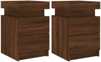 2er-Set Nachttische, Nachtschränke mit LED-Leuchten Braun Eiche-Optik 35x39x55cm
