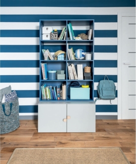 CaliCosy Bibliothek 8 Fächer mit Unterschrank 2 Türen - STIGE - Blau