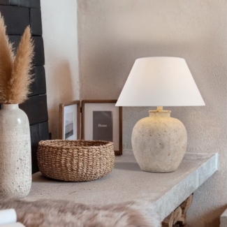 HOME DELUXE Kleine Tischlampe in Steinoptik LENE - Weiß