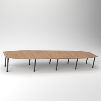 Rheinland Möbel Konferenztisch KONTI 520x130 cm – ovaler Besprechungstisch in Weiß mit graphitfarbenen Rundrohrfüßen & 2 Kabelauslässen, erweiterbarer Meetingtisch für 16–18 Personen, moderner XXL-Tisch fürs Büro