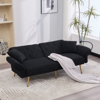 Klappsofa mit 3-fach verstellbarer Rückenlehne, Schlafsofa mit Chenille-Bezug, integrierter Handyhalter & USB-Ladeanschluss,Schwarz