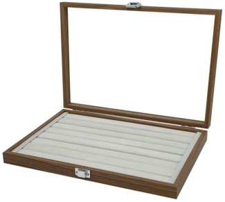 mixed24 Schmuckkasten Holz Ringlade Ringe Ringbox Ringkoffer Schmucklade Schmuckkoffer, Deckel aus Echtglas Aufbewahrungsbox Ringdisplay Schmuckbox