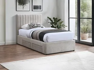 Vente-unique - SARAH Bett Stoff Beige - B 205,5 cm x H 110 cm x L 104 cm