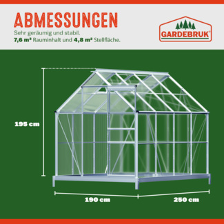 Gardebruk Aluminium-Gewächshaus, 4,75 m², mit Fundament