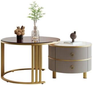 HAUSS SPOLE Couchtisch 2-in-1 Couchtisch aus MDF mit 2 Schubladen für das Wohnzimmer, Grau (2-St)