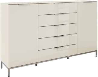 rauch Schubkastenkommode Kommode Türkommode Sideboard Kombikommode FLIPP mit Glasfront (Breite 160/180 cm mit 4 Einlegeböden), 2-türig, 5 Schubladen, Soft-Close, Oberboden und Front Glas, 2 Breiten