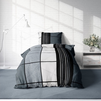 One Home Bettwäsche Winter Thermofleece, Fleece, 4 teilig, Kariert gestreift, kuschelig flauschig warm weich Modern