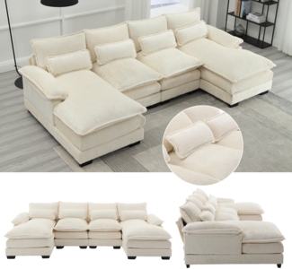 LVHOM Loungesofa 261 x 134 x 82 cm, frei Kombination, 4-6 Personen, inkl. 4 Polster als Geschenk, Polsterecke/Relaxliege/Chaiselongue/Big-Sofa, Modernes 4-Sitzer-Sofa, Max. 6 Personen, U-förmiges Sofa, luxuriösem Chenille-Stoff