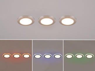 3er SET LED Einbaustrahler ARGUS Chrom mit Fernbedienung dimmbar & RGBW, Ø 8cm