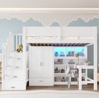 STILVORA Hochbett 90X200 mit Regal&Schreibtisch,Jugendbett Kinderbett mit Schrank&LED (mit LED-Beleuchtung,Kleiderschrank – Multifunktionales Jugendbett mit Stauraumtreppe, 1-St, 90x200cm) mit integrierter Schreibtisch und Regal