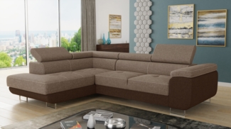 Ecksofa Caris mit Schlaffunktion, Bettkasten und einstellbare Kopfstützen (Braun + Cappuccino (Sawana 16 + Sawana 02), Ecksofa Links)
