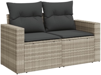 vidaXL Gartensofa mit Kissen 2-Sitzer Hellgrau Poly Rattan 366195