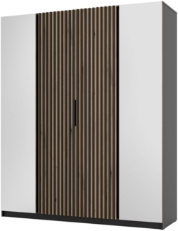 Selsey 'Kaja' Kleiderschrank 4-türig mit Lamellen & 2 Spiegeln, Eiche/schwarz, ca. 239 x 200 x 62 cm