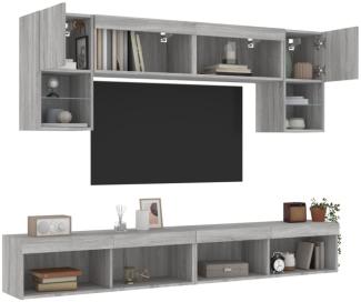 vidaXL 6-tlg. Wohnwand mit LED-Beleuchtung Grau Sonoma Holzwerkstoff 3216709
