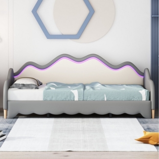 Ulife Polsterbett Kinderbett 90(180)*190cm, 2-in-1 Multifunktions-Schlafsofa, Tagesbett aus PU-Leder mit LED-Beleuchtung, mit Lattenrost