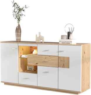 Merax Modernes Sideboard-Schrank mit viel Stauraum, mit LED-Beleuchtung, Glasablage, Holzoptik, Organizer, Kommode