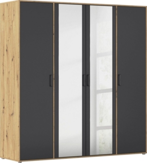 rauch Drehtürenschrank Kleiderschrank Schrank Garderobe Wäscheschrank VOYAGER (in 3 verschiedenen Ausstattungen BASIC/CLASSIC/PREMIUM) mit modernen Griffen in Graumetallic und Spiegel
