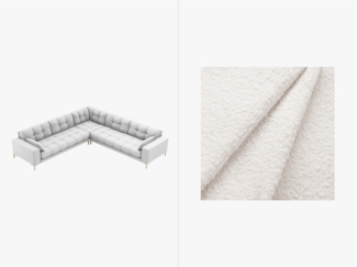 Micadoni Symmetrisches Ecksofa Mamaia 6-Sitzer Boucle Baloo Weiß goldene Beine