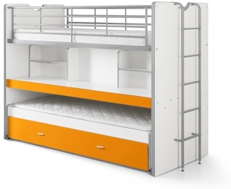 Łóżko piętrowe Kalinda 222x102x161 materiał drewno + metal biały/pomarańczowy 17032