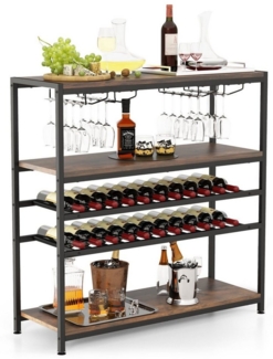COSTWAY Weinregal, stehend, mit Glashalter & Regalen, Metall, 35x101x100cm