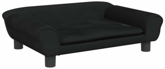 Hundebett Samt, Massivholz, Polyester, Schwarz, 70 x 48 x 22 cm