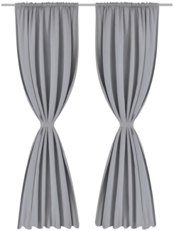 2 Stk. Grau Verdunkelungs-Vorhänge mit Schlitzkopf 135 x 245 cm 130376
