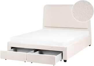 Bett mit Schubladen Bouclé SARDENT 140 x 200 cm Cremeweiß
