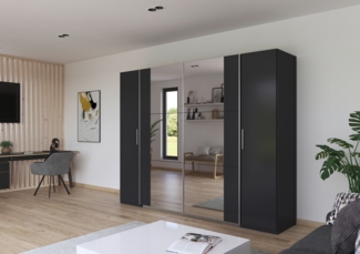 rauch Kleiderschrank, Dreh- und Schwebetürenschrank KRONACH, 4-türig, 2 Spiegeltüren teilaufgelegt, Grau metallic, 268 x 210 x 59 cm