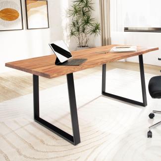 Massivholz Schreibtisch | Executive Bürotisch mit Baumkante | Konferenztisch XXL | Industrial Design | Akazie Goldbraun 200x100 cm | TARN von Kadima Design
