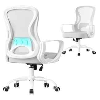 SONGMICS Bürostuhl ergonomisch, Drehstuhl mit Netzgewebe, Schreibtischstuhl mit Lendenstütze, Wippfunktion, Armlehnen, für Arbeitszimmer, Schlafzimmer, taubengrau-wolkenweiß