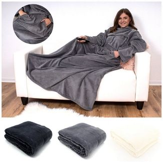 Wohndecke Kuschelig weich Ärmeldecke Ganzkörper Kuscheldecke, heimtexland, Sofadecke mit Ärmeln und Tasche I Cashmere Feeling TV-Decke