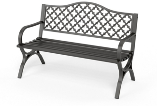 PHI VILLA Gartenbank (Gartenbank, Für den Außenbereich geeignete Bank für 2-3 Personen), Mit gusseiserner Rückenlehne und stabilem Stahlrahmen