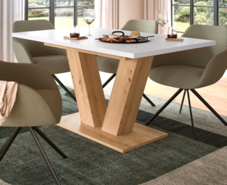 Esstisch Home-X in weiß und Eiche ausziehbar 150 - 190 cm